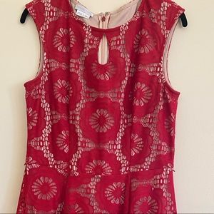 Red lace over nude London Fog dress